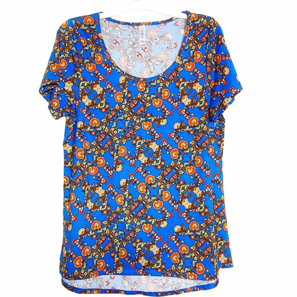LuLaRoe Blue Floral Short Sleeve Top Large
